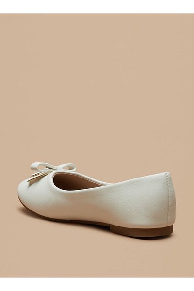 Flora Bella by Shoexpress Solid Slip-On Ballerina Shoes with Bow Detail and Metal Accent