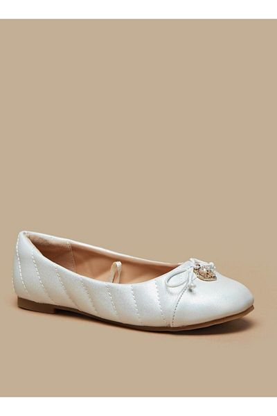 Little Missy Quilted Slip-On Ballerina Shoes with Embellished Bow