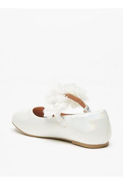 Celeste Girls' Floral Accented Ballerina Shoes with Hook and Loop Closure