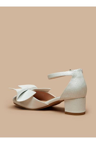Celeste Girls' Bow Applique Ankle Strap Ballerinas with Block Heels