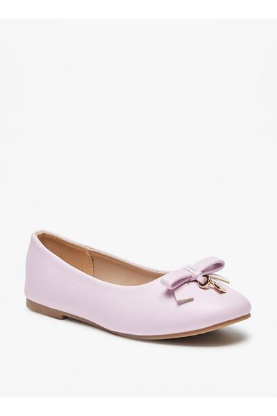 Flora Bella by Shoexpress Solid Slip-On Ballerina Shoes with Bow Detail and Metal Accent