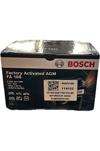 Bosch AGM 0986FA1080 FA108 YTX7A-BS 6AH 100A  150/86/91 UYUMLU