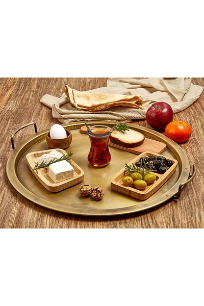 LUCKYHOMES Special Production Gold Round Presentation Tray, Vintage 3-Piece Presentation and Decorative Tray, Breakfast Tray