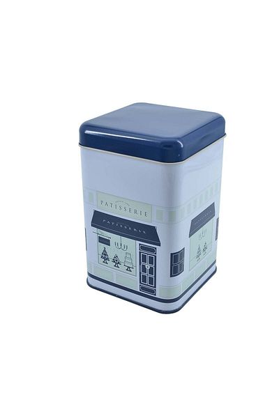 EVLE Ef022-f8 Patisserie Blue Home Patterned Square Metal Storage Container 11x11 Cm