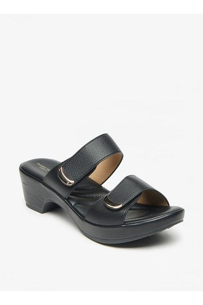 Flora Bella by Shoexpress Textured Slip-On Sandals with Block Heels
