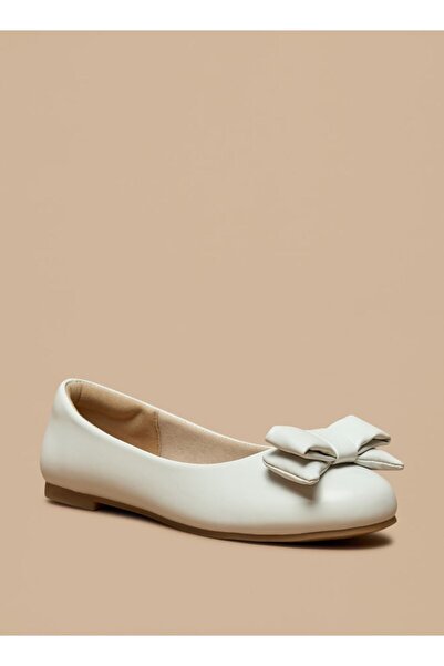 Little Missy Solid Slip-On Round Toe Ballerina with Bow Detail