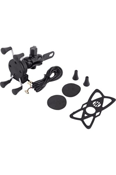 Streak Şarjlı Telefon Tutucu Motosiklet Usb Çıkışlı Ayna Bağlantılı