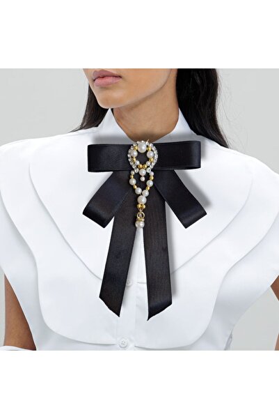 PEGU LUX COLLAR NEEDLE COLLAR BROOCH RIBBON BROOCH PREMIUM SERIES HANDMADE SOUVENIR WITH BLACK STONES