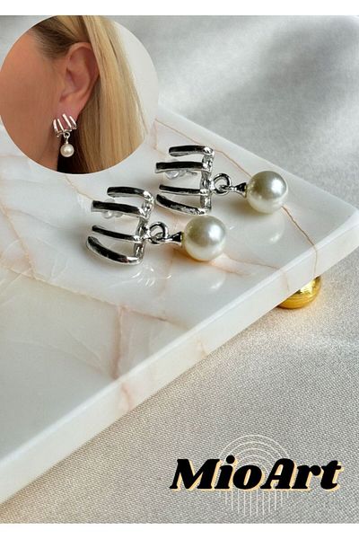 MioArt Women's Pearl Dangle Design Earrings