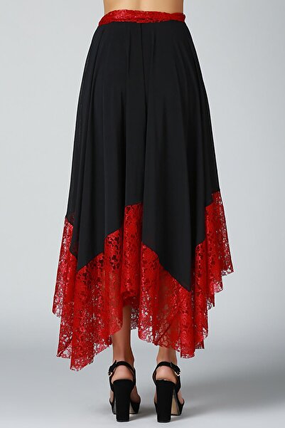 Quincey Kadın Bordo Siyah Asimetrik Etek EK2329