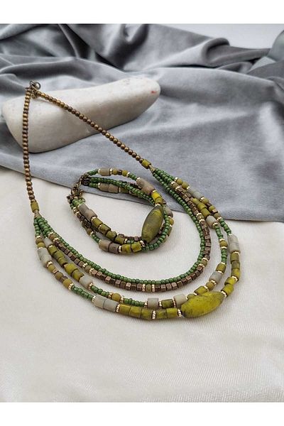 takitokaciniz Glass Bead Women's Necklace Bracelet Set