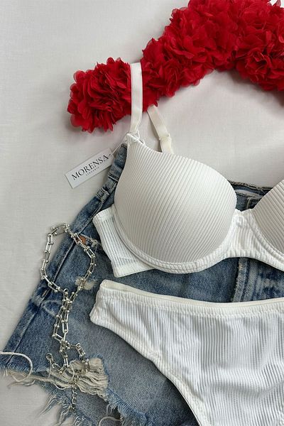 Morensa Ecru Bra Set - Basic Patterned and Underwire Support