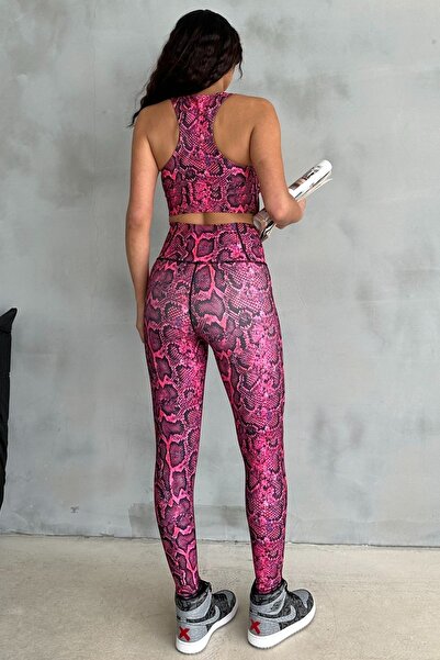 4upower Γυναικείο αθλητικό σουτιέν με ροζ φίδι με λαιμόκοψη V