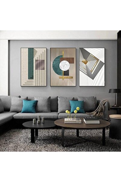 Linacci Комплект от 3 черни тънки метални рамки за зелени плакати с геометрични мотиви на зебри