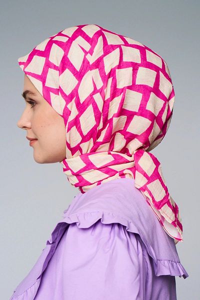 Modakaşmir Fuchsia Bamboo Patterned Box Scarf