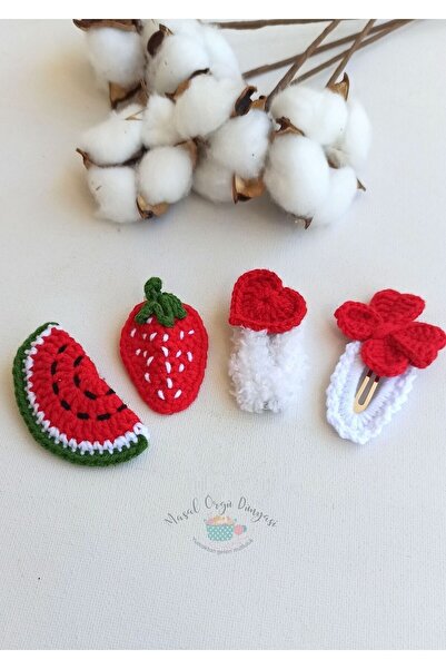 Masal Örgü Dünyası Special Red 4-Piece Series Snap Niche Hair Accessories