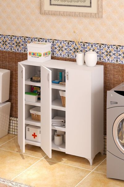 MİRACLE 3D 3 Kapaklı Çok Amaçlı Dolap Çok Amaçlı Mutfak Dolabı Banyo Dolabı Ayakkabılık Beyaz