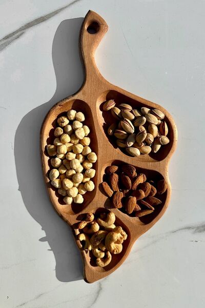 zeyvedesign Ahşap Yaprak Desenli Çerezlik Sunum Kasesi