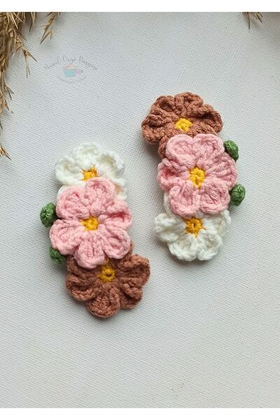 Masal Örgü Dünyası Snap-On Daisy Hairpin with 3 Objects - Niche Hair Accessory Reflects Your Hair Style Soft Colors (1 PAIR)