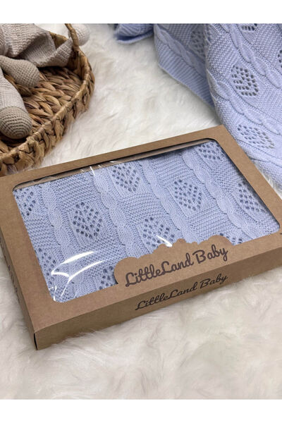 LİTTLELAND (PATİK HEDİYELİ) Yenidoğan Delikli Saç Örgülü Triko Bebek Battaniyesi