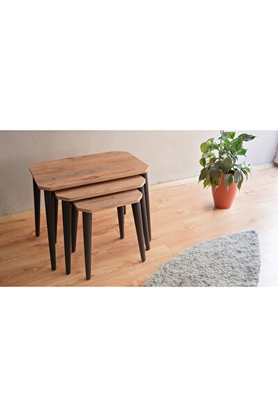 KLT Modüler 3'lü Zigon Sehpa Petek Model Çam Rengi