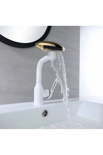 OEM 4-Function Shower Waterfall - Bathroom Sink Kitchen Sink Faucet, White/Gold