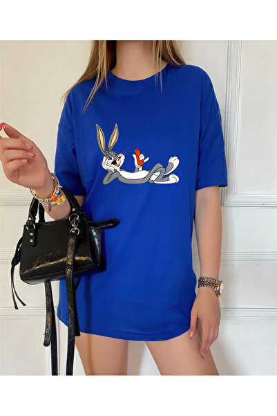 oneagılyazı تي شيرت مطبوع بتصميم باغز باني كبير الحجم 1