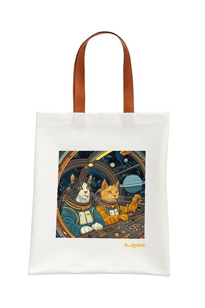 Hulganz Cat in Space Orange Printed Tote Bag - 33x40cm