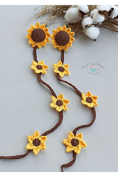 Masal Örgü Dünyası Ayçiçeği Amigurumi Salkım Toka Niş Saç Aksesuarı (1 Çift)