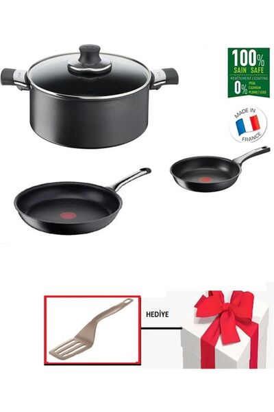 TEFAL 6x Titanyum Excellence Tava Ve Tencere Seti 30 Cm 26 Cm Tava 20 Cm Derin Tencere 1 Adet Spatula