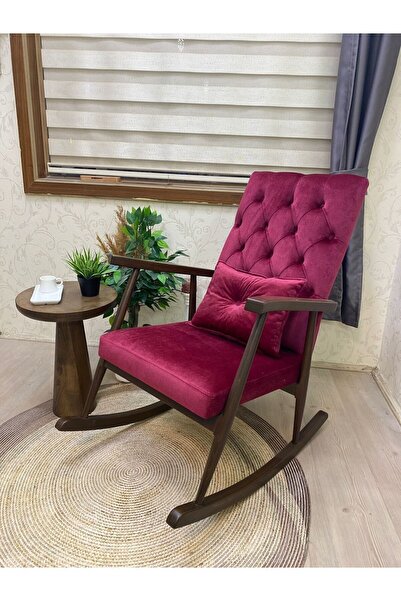 Asedia Trend Ceviz Bordo Kapitoneli Salllana Sandalye Dinlenme Emzirme Baba T...