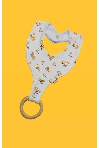 Lumos Trade Pacifier Holder Bib - Car Patterned 100% Cotton Fabric Pacifier Hanger