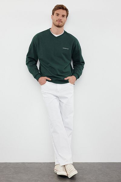 Trendyol Collection Φούτερ Unisex Emerald Green Fleece με λαιμόκοψη - Oversize Cut TMNAW25SW00157