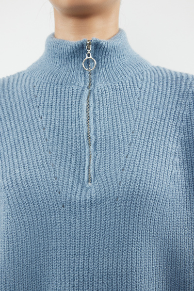 Trendyol Collection Pulover tricotaj cu fermoar cu textura moale albastru închis TWOAW20XS0009