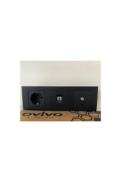 OVİVO Ovivo Black 3-Piece Set Grounded Socket Numeris Satellite 3-Piece Frame