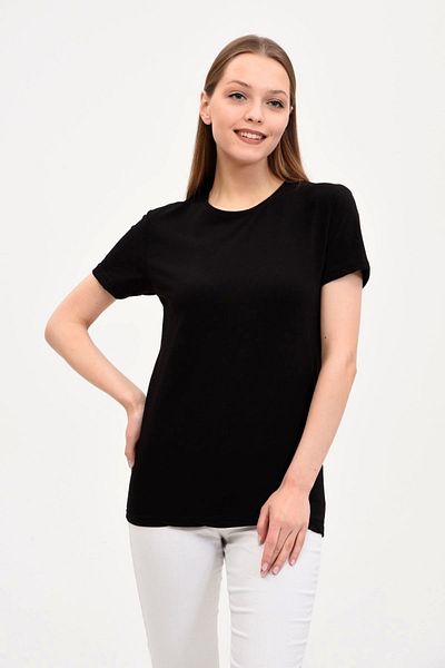 GENIUS STORE Γυναικείο μαύρο T-shirt με λαιμόκοψη Basic