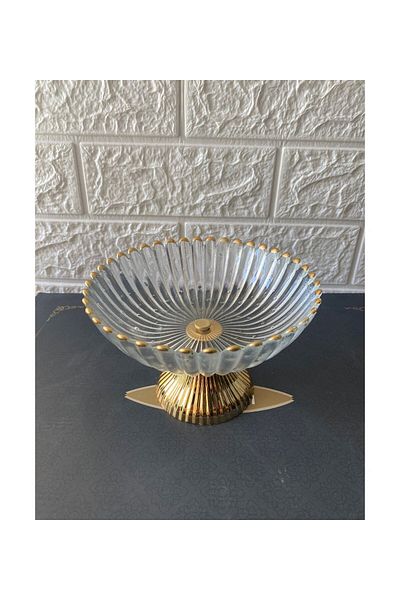 devigo 16 Cm Premium Glass Sugar Bowl - Gold Detailed