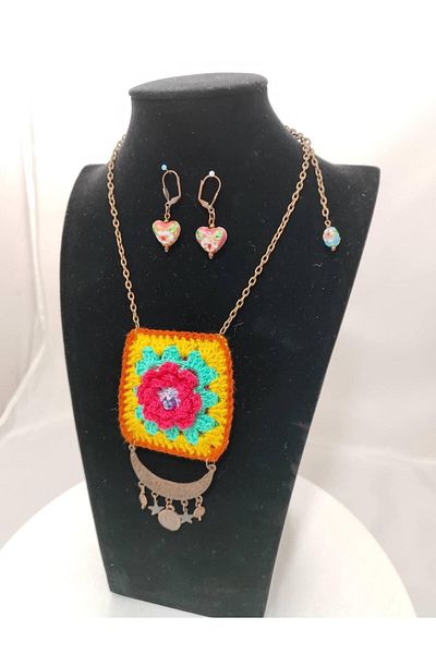 drt tasarım 3D Square Motif Authentic Decorated Crochet Jewelry Set