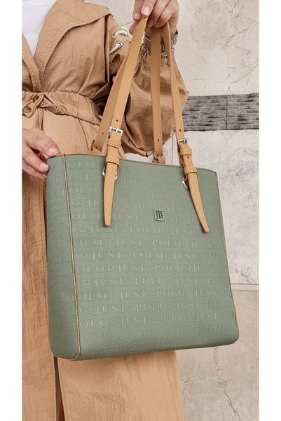 Just Polo JUSTPOLO KADIN YEŞİL CAMEL BÜYÜK BOY OMUZ ÇANTASI TOTE BAG