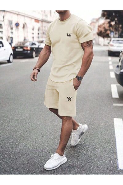 coolart T-Shirt σορτς με λογότυπο W - Μπεζ ομαδικό σορτς από κάτω επάνω