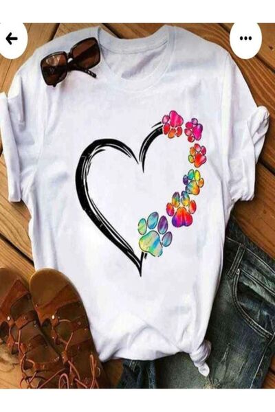 classy moda Μπλουζάκι Single Jersey - Λευκό μπλουζάκι με στάμπα καρδιάς, over...