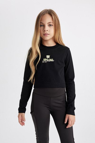 DeFacto Crew Neck Printed Girl's T-Shirt - Long Sleeve B3162a823au
