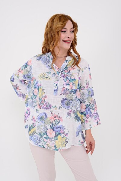 Park Moda 15455f-6 Πουκάμισο με λουλουδάτο σχέδιο με λεπτομέρεια τσέπης