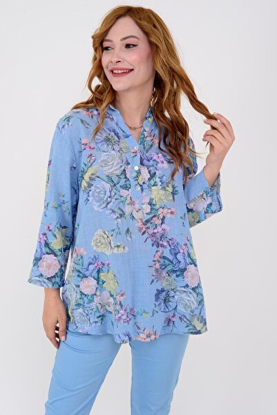 Park Moda 15455f-6 Πουκάμισο με λουλουδάτο σχέδιο με λεπτομέρεια τσέπης