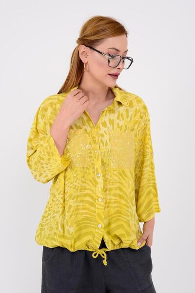 Park Moda 22007-1 Leopar Desen Ip Detaylı Payetli Gömlek