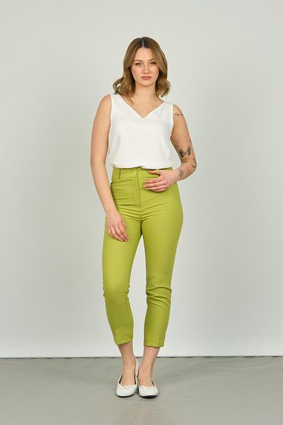 F&A Textile Women's Ankle Length Slim Fit Trousers 7410 Pistachio Green