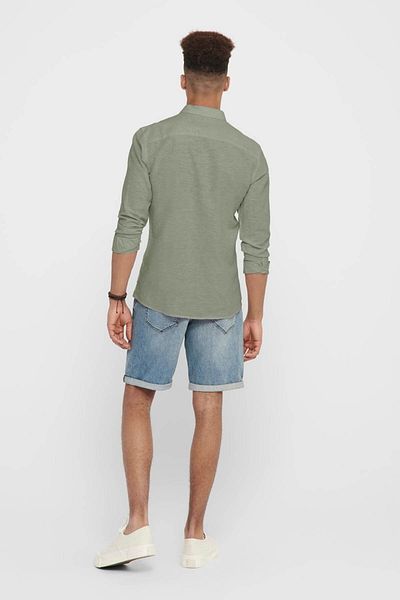 Only & Sons Ανδρικό λινό πουκάμισο Slim Fit Πράσινο 22012321