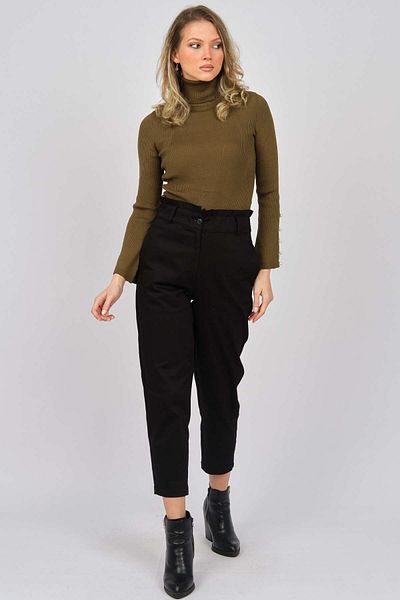 Two Mail Women's Sleeve Detailed Full Fisherman Knitwear Blouse 30820298 Khaki