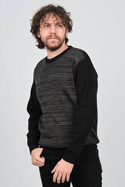 HAKİ TRİKO Men's Crew Neck Patterned Sweater 60862013 Black