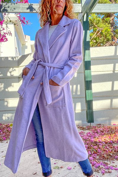 Güneşkızı Lilafarbener Damen-Jackenkragen mit Gürtel und Tasche, Mantel Bst3310
